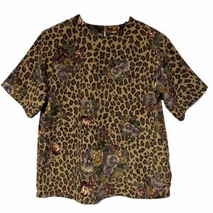 Yves St. Clair Womens Shirt Top Blouse Sz. 12 Animal Print Floral Short Sleeve